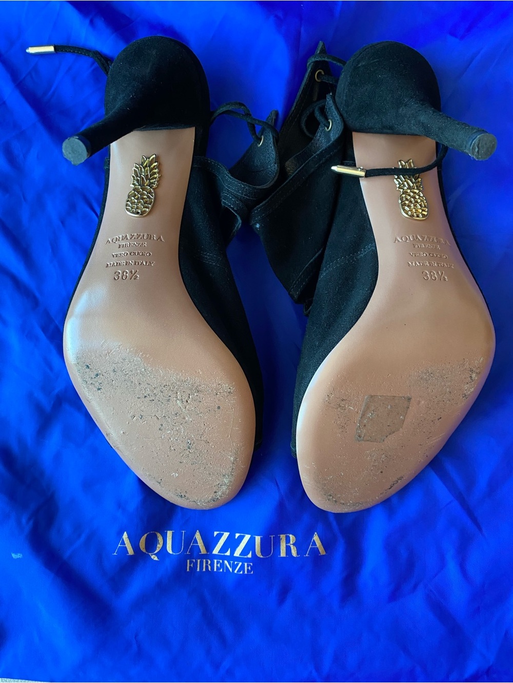 Aquazzura Sexy Thing Black Suede Cutout Peep-Toe Lace-Up Stiletto Heels 8.5 38.5 - Picture 8 of 11